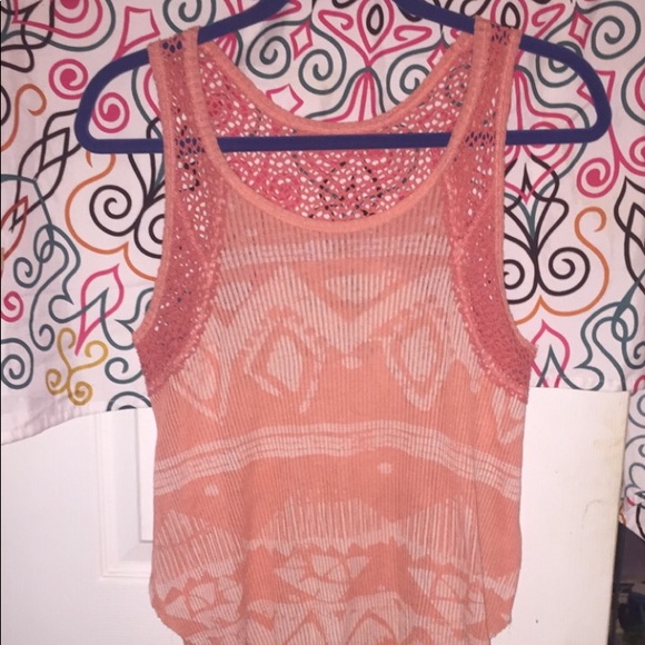 Free People XS Orange/White Boho Lace Tank Top - Picture 1 of 5